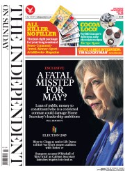 The Independent on Sunday (UK) Newspaper Front Page for 5 April 2015