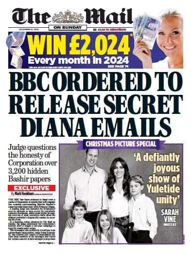 The Mail on Sunday Newspaper Front Page (UK) for 10 December 2023