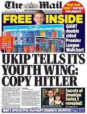 The Mail on Sunday (UK) Newspaper Front Page for 10 August 2014
