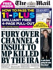The Mail on Sunday Newspaper Front Page (UK) for 13 July 2014