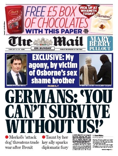 The Mail on Sunday Newspaper Front Page (UK) for 14 February 2016