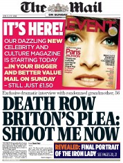 The Mail on Sunday Newspaper Front Page (UK) for 14 April 2013
