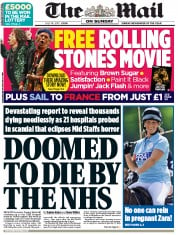 The Mail on Sunday (UK) Newspaper Front Page for 14 July 2013