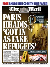 The Mail on Sunday (UK) Newspaper Front Page for 15 November 2015