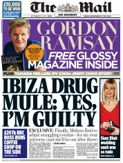 The Mail on Sunday Newspaper Front Page (UK) for 15 September 2013