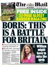 The Mail on Sunday (UK) Newspaper Front Page for 19 April 2015