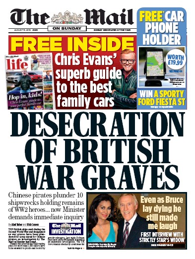 The Mail on Sunday Newspaper Front Page (UK) for 19 August 2018