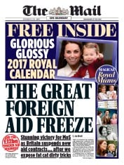 The Mail on Sunday (UK) Newspaper Front Page for 1 January 2017