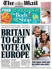 The Mail on Sunday Newspaper Front Page (UK) for 1 July 2012