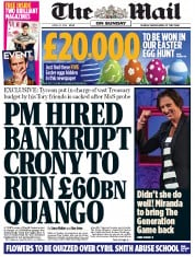 The Mail on Sunday (UK) Newspaper Front Page for 20 April 2014