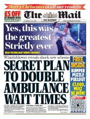 The Mail on Sunday (UK) Newspaper Front Page for 21 December 2014