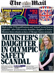 The Mail on Sunday Newspaper Front Page (UK) for 22 July 2012