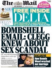 The Mail on Sunday Newspaper Front Page (UK) for 24 February 2013