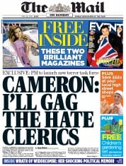 The Mail on Sunday Newspaper Front Page (UK) for 26 May 2013