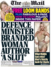 The Mail on Sunday Newspaper Front Page (UK) for 27 July 2014
