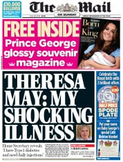 The Mail on Sunday (UK) Newspaper Front Page for 28 July 2013