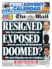 The Mail on Sunday (UK) Newspaper Front Page for 29 November 2015