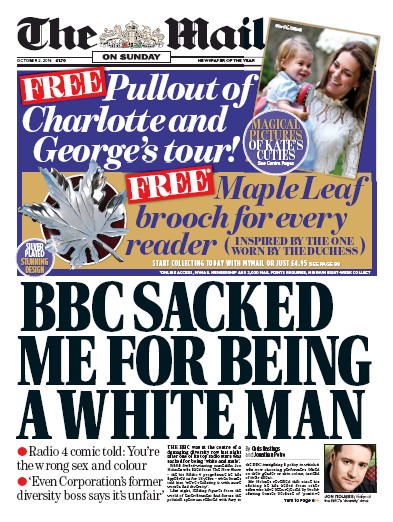 The Mail on Sunday Newspaper Front Page (UK) for 2 October 2016