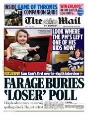 The Mail on Sunday (UK) Newspaper Front Page for 5 April 2015