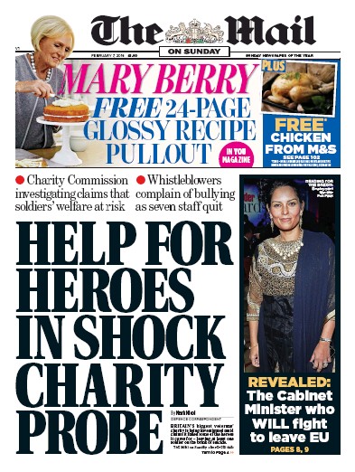 The Mail on Sunday Newspaper Front Page (UK) for 7 February 2016