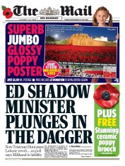 The Mail on Sunday Newspaper Front Page (UK) for 9 November 2014