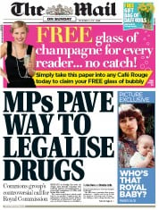 The Mail on Sunday Newspaper Front Page (UK) for 9 December 2012