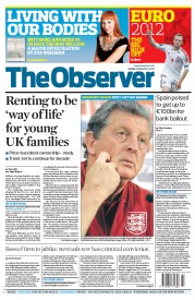 The Observer (UK) Newspaper Front Page for 10 June 2012