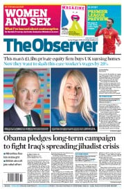 The Observer (UK) Newspaper Front Page for 10 August 2014