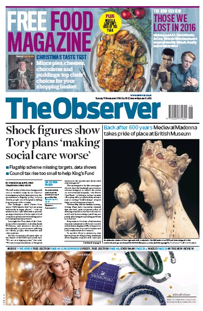 The Observer Newspaper Front Page (UK) for 11 December 2016