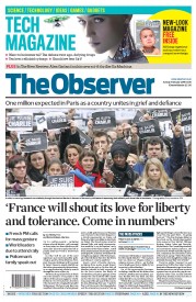The Observer (UK) Newspaper Front Page for 11 January 2015