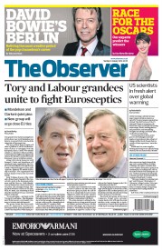 The Observer (UK) Newspaper Front Page for 13 January 2013