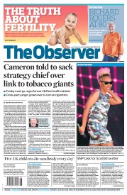 The Observer (UK) Newspaper Front Page for 14 July 2013