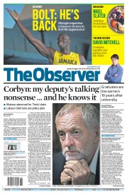 The Observer (UK) Newspaper Front Page for 14 August 2016