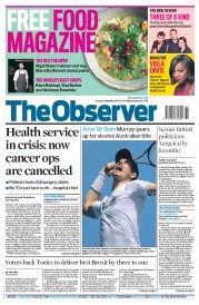 The Observer (UK) Newspaper Front Page for 15 January 2017
