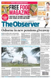 The Observer Newspaper Front Page (UK) for 15 March 2015