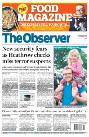 The Observer (UK) Newspaper Front Page for 15 July 2012
