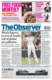 The Observer (UK) Newspaper Front Page for 17 January 2016