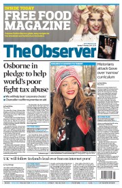 The Observer (UK) Newspaper Front Page for 17 February 2013