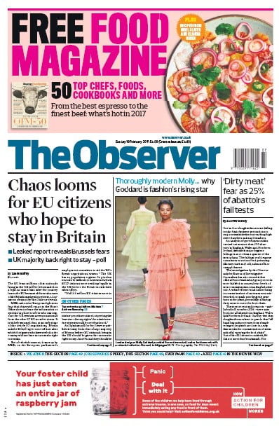 The Observer Newspaper Front Page (UK) for 19 February 2017