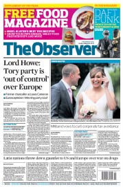The Observer Newspaper Front Page (UK) for 19 May 2013