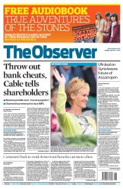 The Observer Newspaper Front Page (UK) for 1 July 2012
