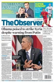 The Observer Newspaper Front Page (UK) for 1 September 2013