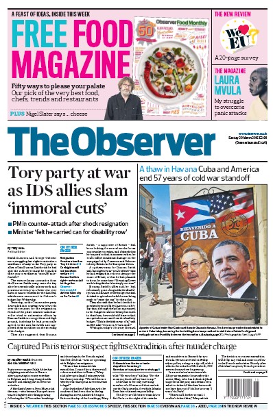 The Observer Newspaper Front Page (UK) for 20 March 2016