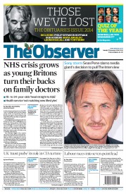 The Observer Newspaper Front Page (UK) for 21 December 2014