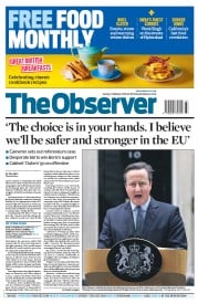 The Observer (UK) Newspaper Front Page for 21 February 2016