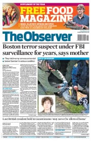 The Observer (UK) Newspaper Front Page for 21 April 2013
