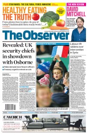 The Observer (UK) Newspaper Front Page for 22 November 2015