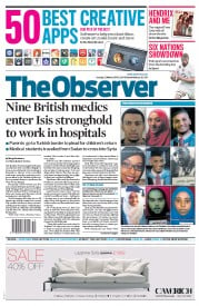The Observer Newspaper Front Page (UK) for 22 March 2015