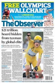 The Observer Newspaper Front Page (UK) for 22 July 2012