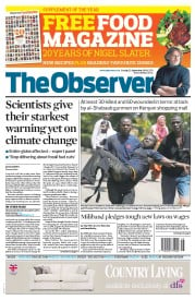 The Observer Newspaper Front Page (UK) for 22 September 2013